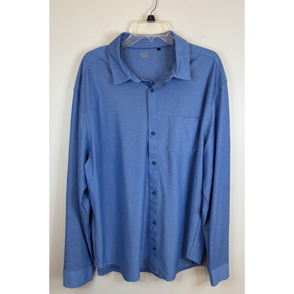 VRST Men's Long Sleeve Button Down Blue Dress Shirt XXL Pique Stretch Golf